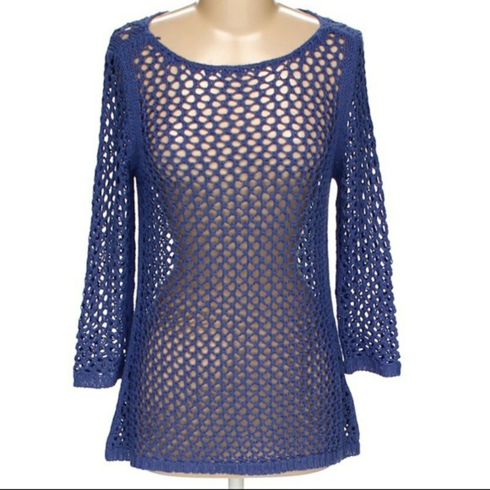 Tribal open knit crochet sweater size L